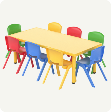 Mesa Rectangular infantil 136 x 66 cm + 8 sillas Plástico Colores