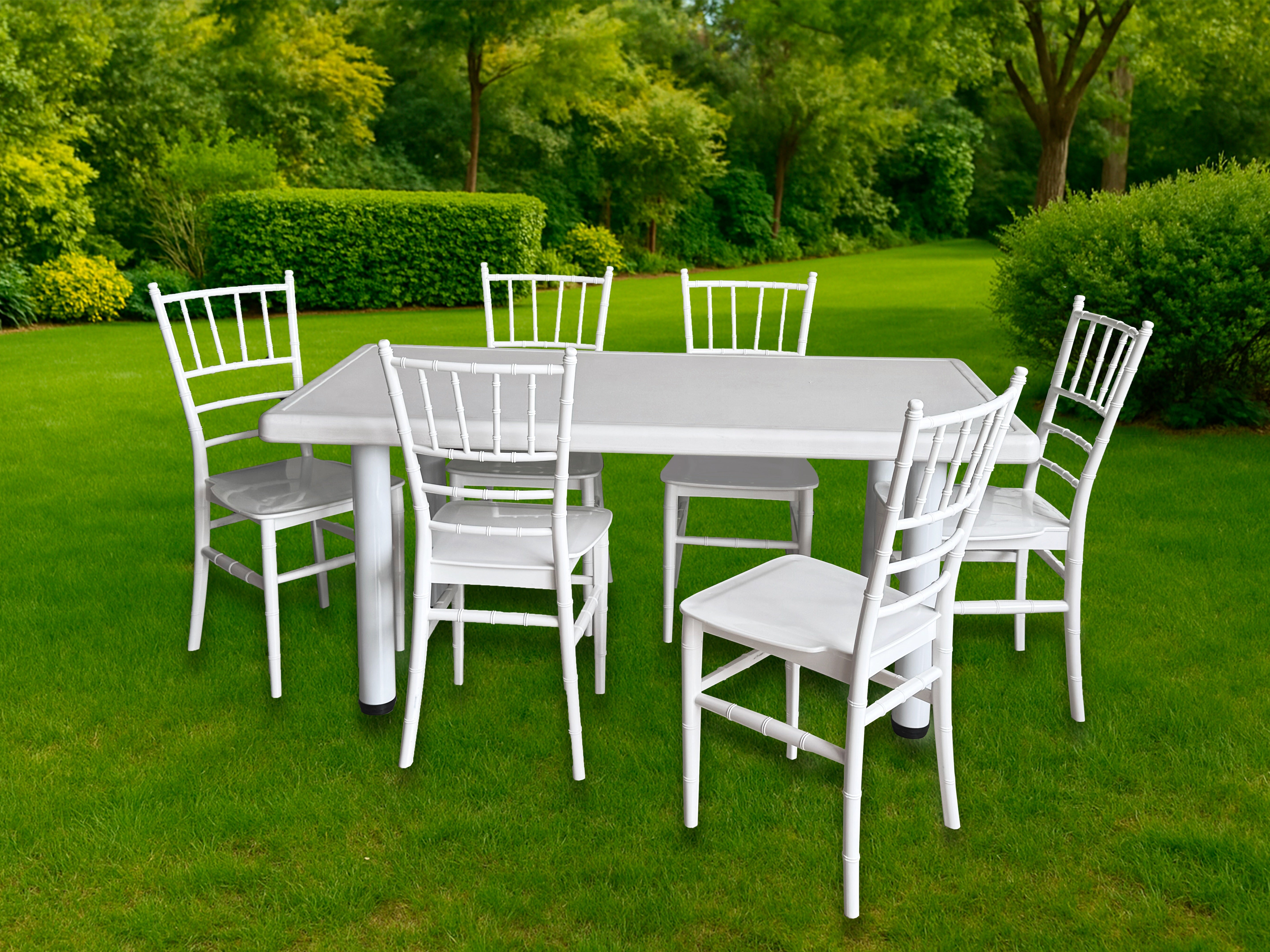 Set Infantil Mesa Blanca 120x60 cm + 6 Sillas Tiffany de Plástico | Multicolor | Eventos y Juegos