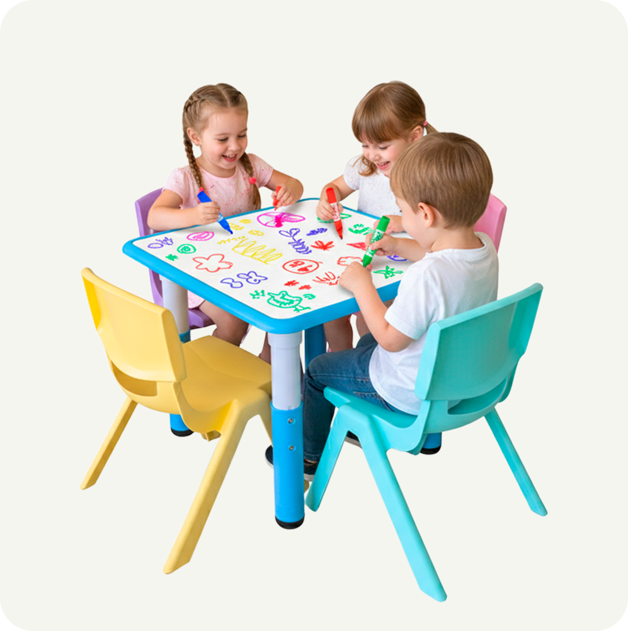 Mesa Infantil Didáctica con Pizarrón y 4 Sillas