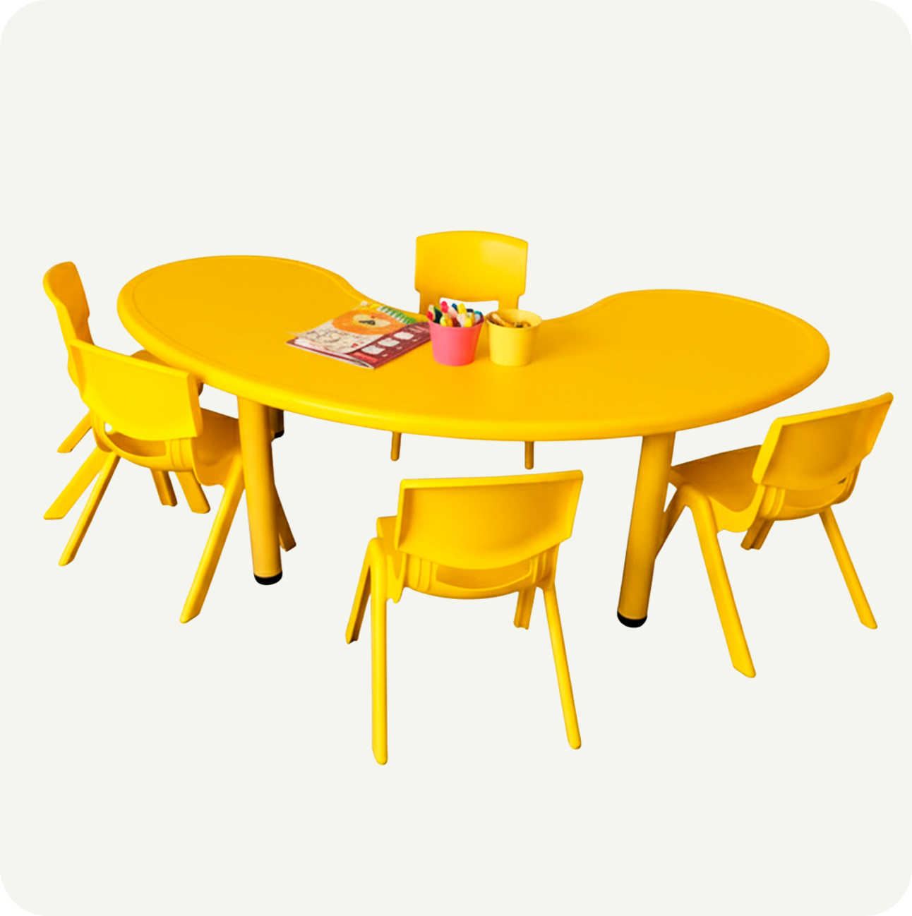 Mesa Curva Infantil con 5 Sillas | Plástico Resistente para Preescolar