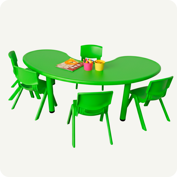 Mesa Curva Infantil con 5 Sillas | Plástico Resistente para Preescolar