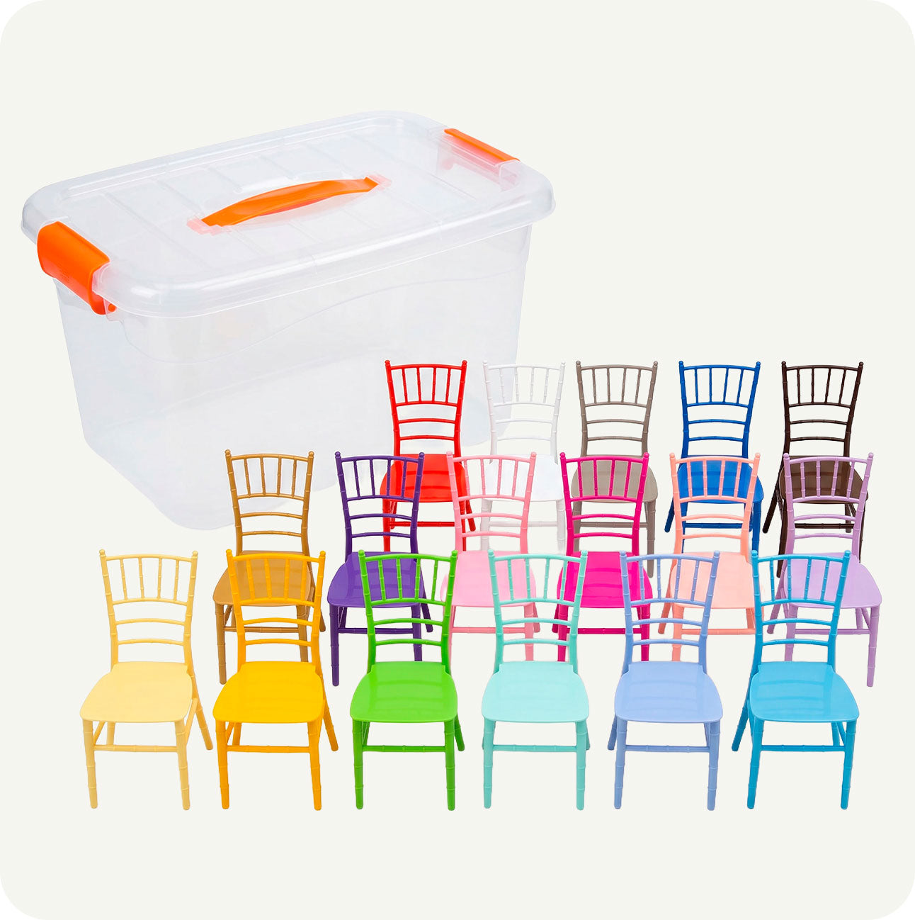 Set de 17 Mini Sillas Tiffany de Colores con Caja Organizadora Dimex