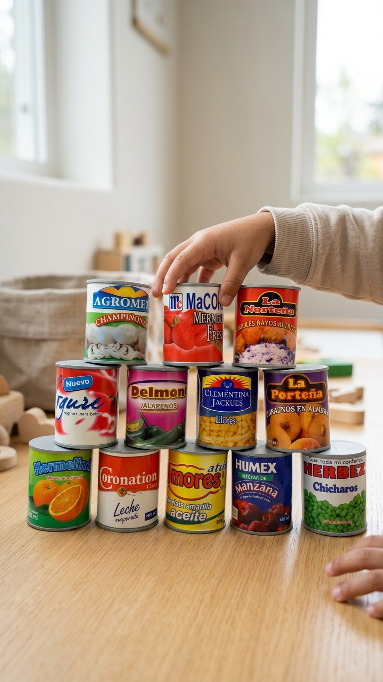 Latas de Supermercado de Juguete – Set de 12 Piezas | Juego de Rol, Cocina Infantil y Aprendizaje