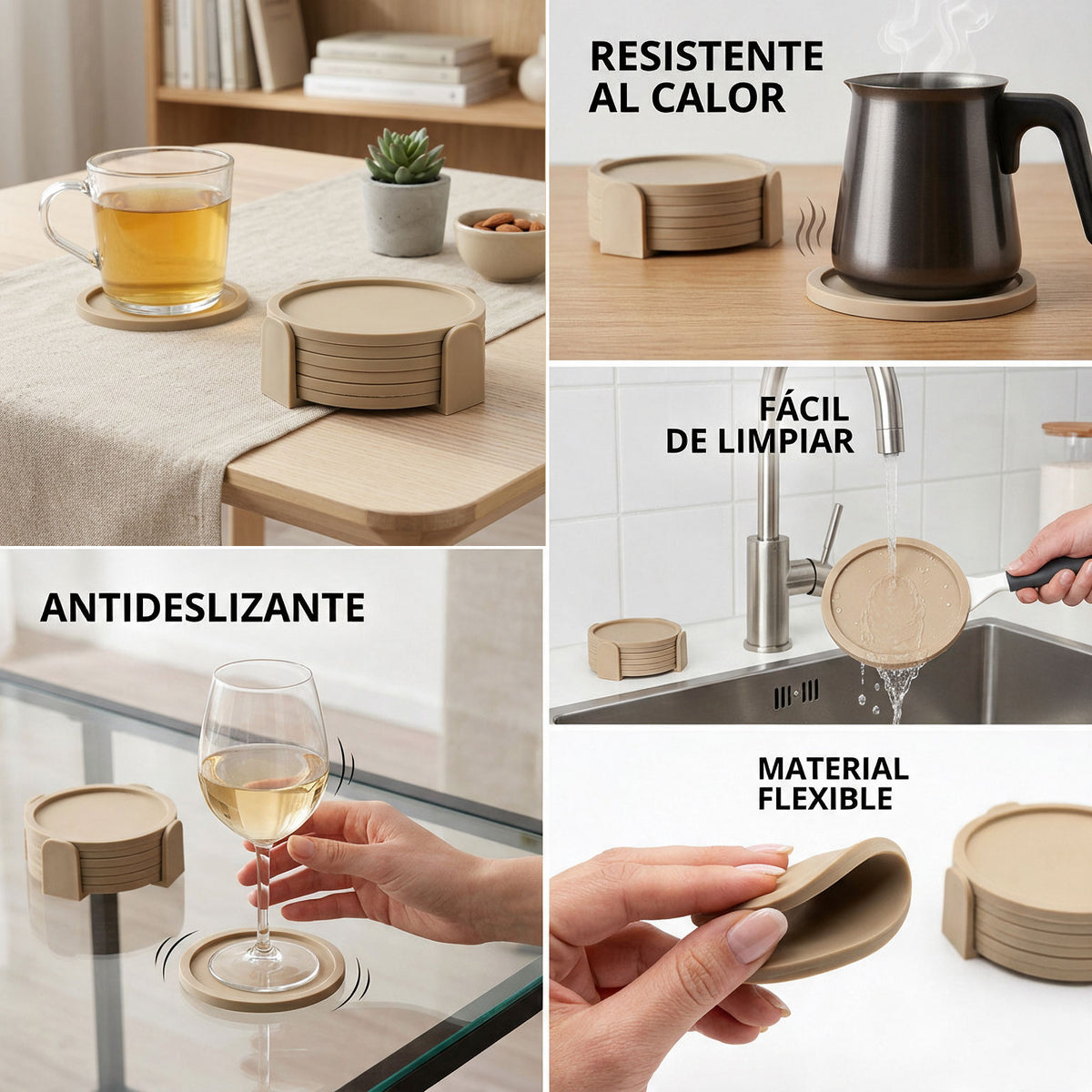 Set de 6 Portavasos de Silicón Antideslizantes con Base