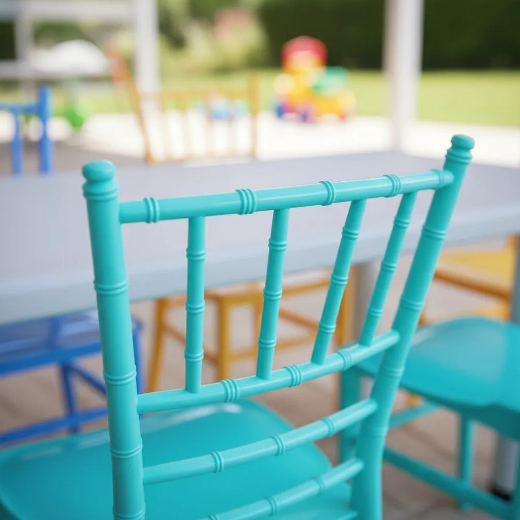 Set Infantil Mesa Blanca 120x60 cm + 6 Sillas Tiffany de Plástico | Multicolor | Eventos y Juegos